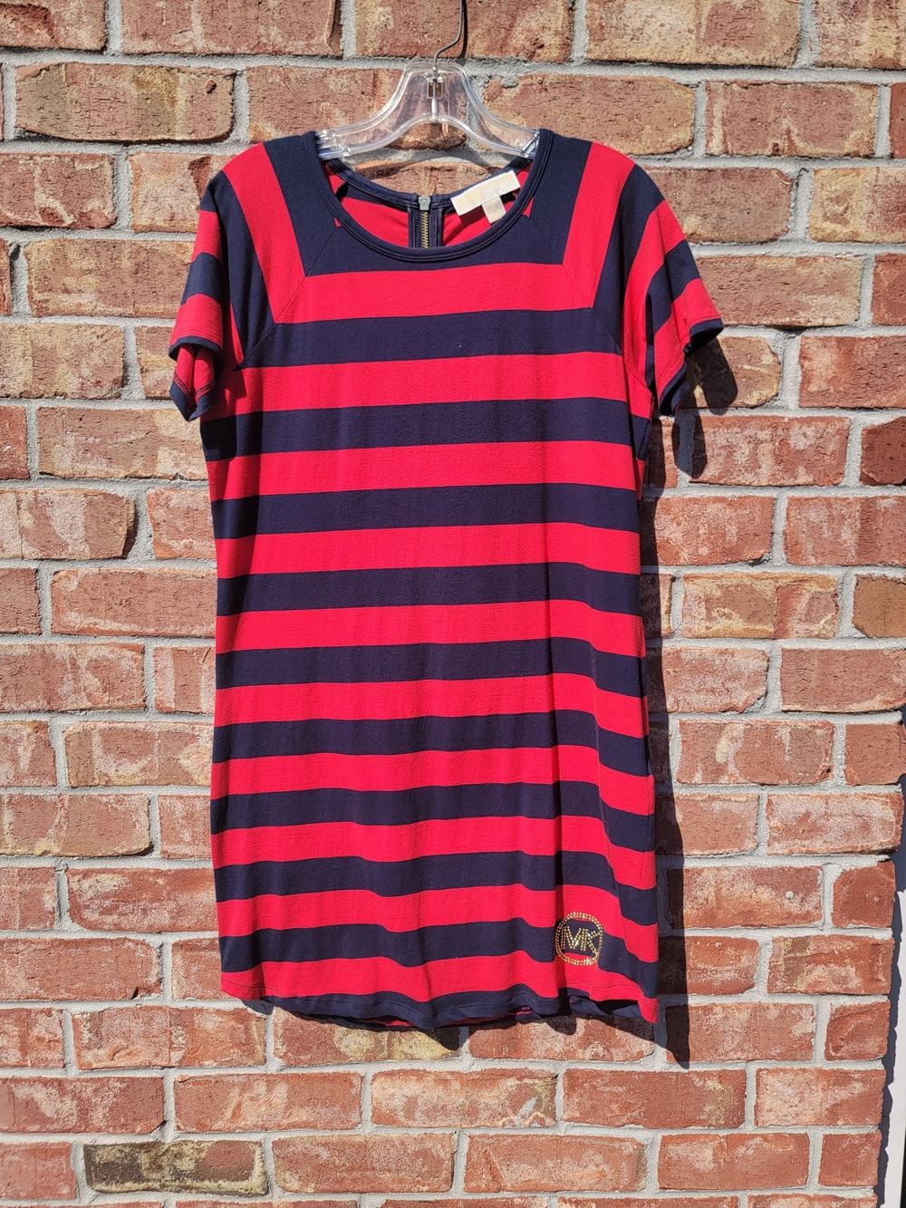 MICHAEL Michael Kors Red and Navy Striped Midi Dress